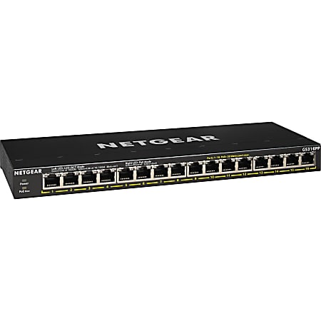 Netgear GS316PP Ethernet Switch - 16 Ports - 2 Layer Supported - Twisted Pair - Desktop, Wall Mountable, Rac - GS316PP100NAS