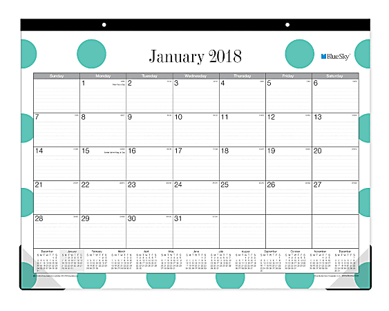 Blue Sky™ Monthly Desk Pad Calendar, 22" x 17", 50% Recycled, Penelope, January to December 2018 (101570)
