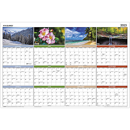 AT-A-GLANCE 2023 RY Seasons in Bloom Horizontal Vertical Erasable Yearly Wall Calendar, Large, 36" x 24"