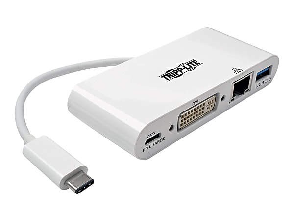 Tripp Lite USB C to DVI Multiport Video Adapter Converter w/ USB-A Hub, USB-C PD Charging, Gigabit Ethernet Port , Thunderbolt 3 Compatible, USB Type C to DVI, USB Type-C - for Notebook/Tablet PC/Desktop PC
