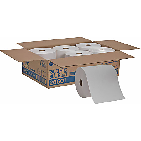 Pacific Blue Basic Recycled Paper Towel Roll by GP PRO - 1 Ply - 7.88" x 800 ft - White - Absorbent, Chlorine-free, Nonperforated - For Multipurpose - 6 / Carton