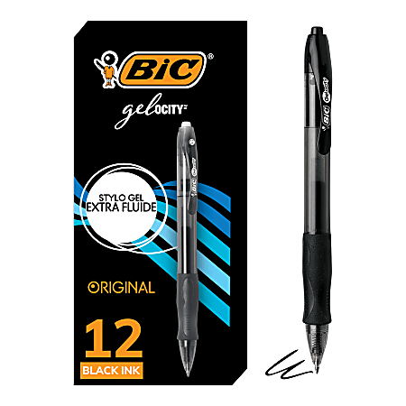  BIC Gel-ocity Original Black Gel Pens, Medium Point (0.7mm),  12-Count Pack, Retractable Gel Pens With Comfortable Grip : Office Products