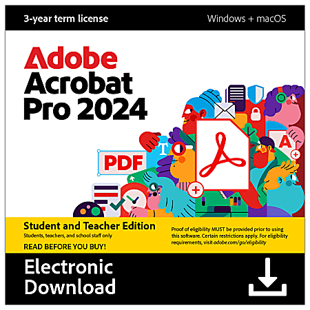 Acrobat Pro 2024 Student &amp; Teacher Edition ,3 YR Subscription, Mac &amp; Windows, Download