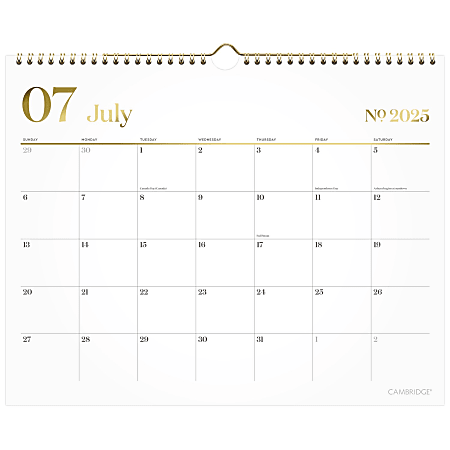 Cambridge® WorkStyle® Academic 2025-2026 Monthly Wall Calendar, White, Medium, 15" x 12"