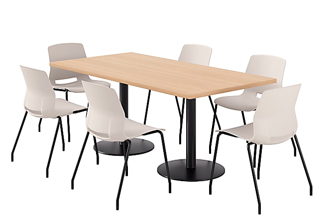 KFI Studios Proof Rectangle Pedestal Table With Imme Chairs, 31-3/4”H x 72”W x 36”D, Maple Top/Black Base/Moonbeam Chairs