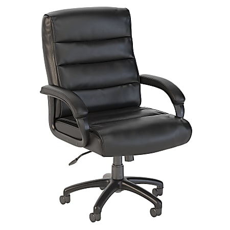 Bush Business Furniture Soft Sense Bonded Leather Mid-Back Office Chair, Black, Premium Installation