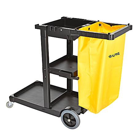 Alpine 3-Shelf Janitorial Platform Cleaning Cart, 47-5/8"H x 18-15/16"W x 39-1/4"D, Yellow/Black