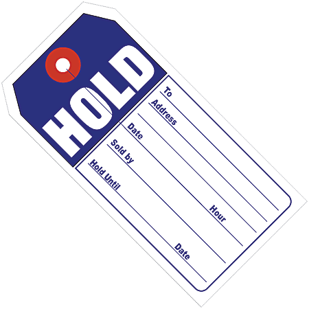 Partners Brand Retail Tags, "HOLD", 4 3/4" x 2 3/8", 100% Recycled, Blue/White, Case Of 500