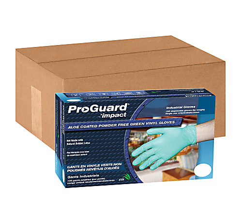 ProGuard Aloe Coated Vinyl General Purpose Gloves - Aloe Coating - Large Size - Vinyl - Green - Disposable, Powder-free, Ambidextrous, Beaded Cuff - 1000 / Carton - 4 mil Thickness