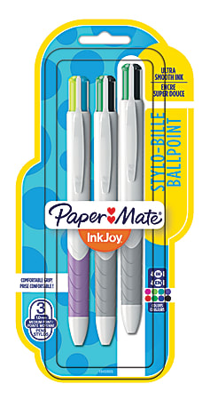 Paper Mate® InkJoy™ Quatro Retractable Ballpoint Pens, Medium Point, 1.0  mm, White Barrels, Assorted Ink Colors, Pack Of 3