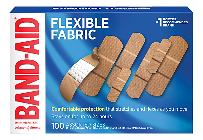 Band Aid Brand Flexible Fabric Adhesive Bandages Assorted Box of 100  Bandages - Office Depot