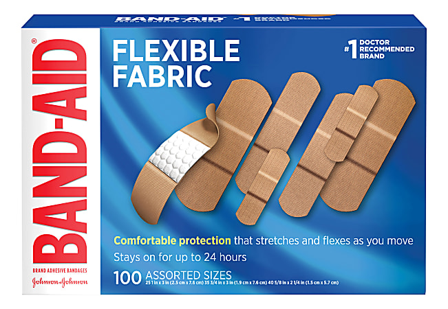 Band-Aid Brand Flexible Fabric Adhesive Bandages, Assorted, Box