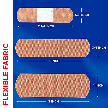 100 BAND-AID BRAND ADHESIVE BANDAGES FLEXIBLE FABRIC ASSORTED SIZED STRIPS  BOX