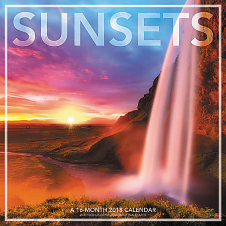 Landmark® Sunsets Monthly Wall Calendar, 12" x 12", Multicolor, January to December 2018