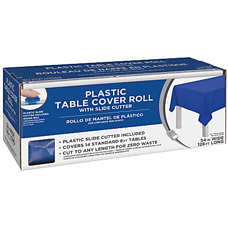 Amscan Boxed Plastic Table Roll, Bright Royal Blue, 54” x 126’