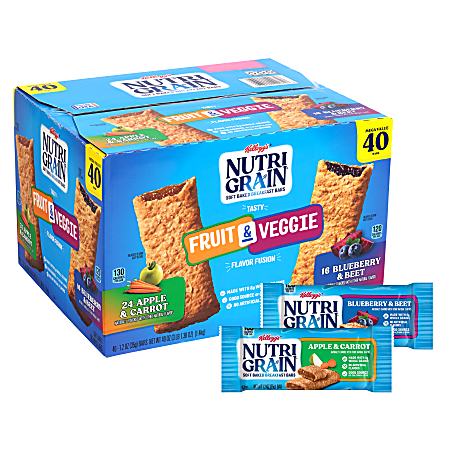 Nutri-Grain Fruit And Veggie Soft Baked Breakfast Bars Variety Pack, 1.2 Oz, Pack Of 40 Bars