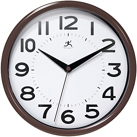 Infinity Instruments Metro Round Wall Clock, 9”, Brown