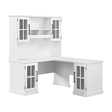 Bush Furniture Westbrook 60"W L Shaped Desk With Hutch And Storage, White Ash, Standard Delivery