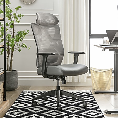 Serta&reg; SitTrue&trade; Ridgefield Ergonomic Mesh/Vegan Leather High-Back Task Office Chair, Gray/Black