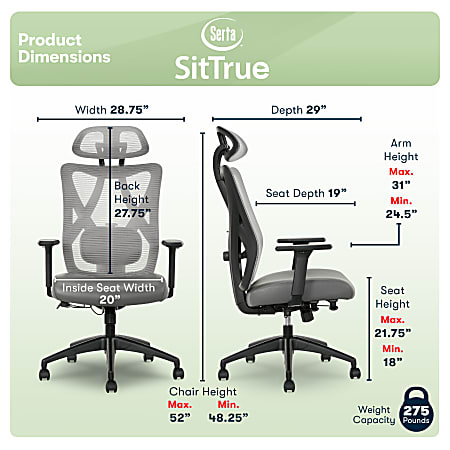 Serta SitTrue Ridgefield Ergonomic MeshVegan Leather High Back