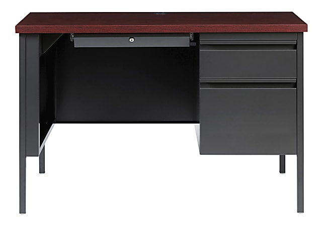 Lorell® Fortress Steel Right-Pedestal Teacher's Computer Desk, Charcoal/Mahogany