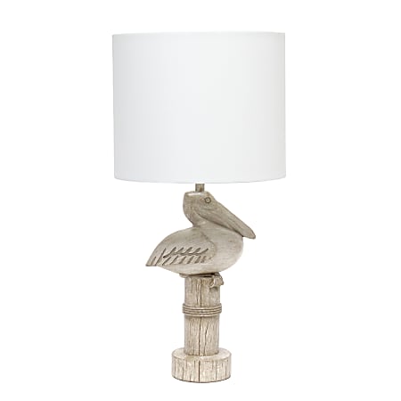 Simple Designs Shoreside Sitting Pelican Table Lamp, 17-1/4"H, White/Beige Wash