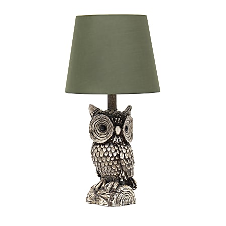 Simple Designs Woodland Gazing Night Owl Table Lamp, 19-7/8"H, Green/Brown
