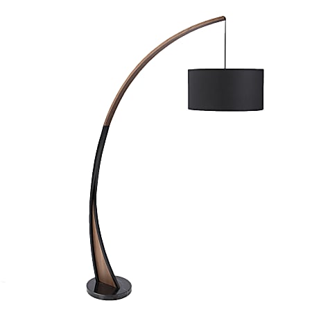 Lumisource Noah Mid-Century Modern Floor Lamp, Black Shade/Walnut & Black Marble Base