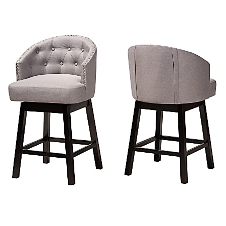 Baxton Studio Theron Fabric Swivel Counter-Height Stools With Backs, Gray/Espresso Brown, Set Of 2 Stools