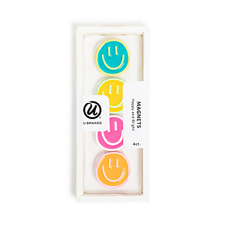 U Brands® Smiley Face Magnets, Assorted Colors, Set Of 4 Magnets