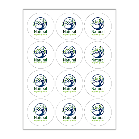 Custom Printed 3-Color Laser Sheet Labels And Stickers, 2-1/2" Circle, 12 Labels Per Sheet, Box Of 100 Sheets