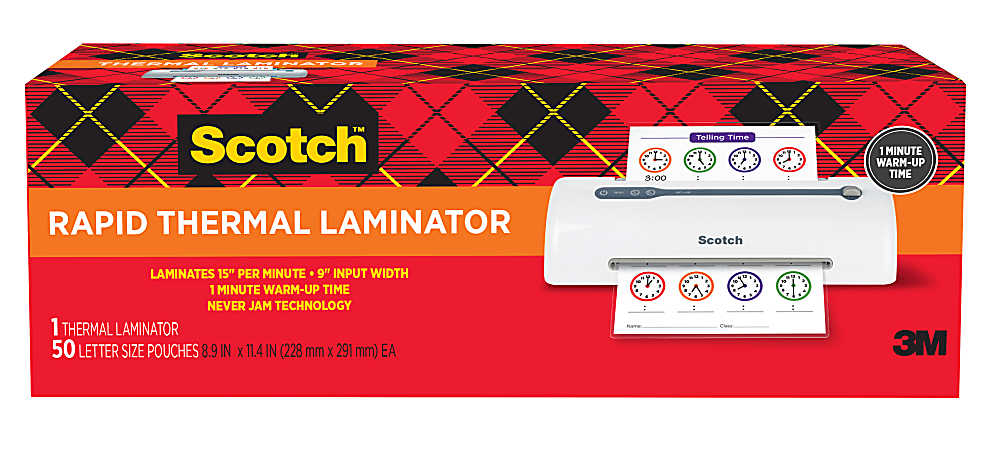 Scotch® Rapid Thermal Laminator, 9 in, White, 1 Thermal Laminator, 50 Letter size pouches