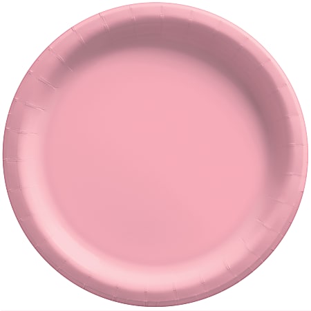Amscan Round Paper Plates, New Pink, 6-3/4”, 50 Plates Per Pack, Case Of 4 Packs