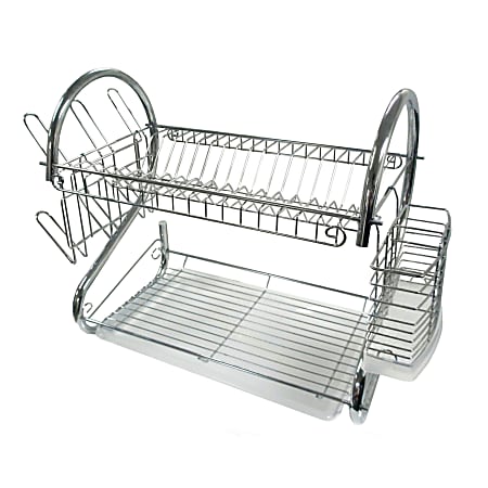 MegaChef 16 in. 2-Tier Silver Chrome Plated Standing Dish Rack
