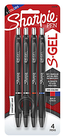 Sharpie® S Gel Pens, Bold Point, 1.0 mm, Black Barrels, Assorted Ink, Pack Of 4 Pens