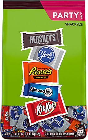 Hershey's® Mini Milk Chocolate, Reese's Peanut Butter Cups, Almond Joy, York Peppermint Patties Assortment Stand-Up Bag, 33.43 Oz
