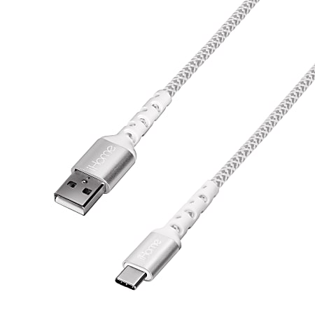 iHome Nylon-Braided USB-A To USB-C Cable With Durstrain, White