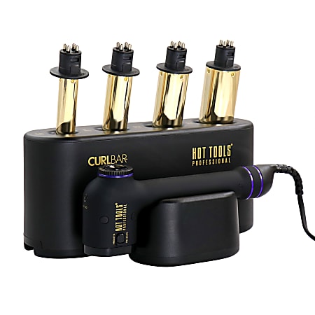 Gibson Hot Tools Professional Curl Bar Set With 24K Gold Interchangeable Barrels And Pulse Technology, Black