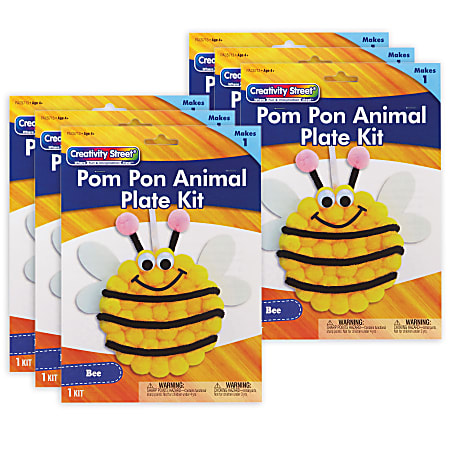 Creativity Street Pom Pom Animal Plate Kits, 9" x 8-1/2" x 1", Bee, Set Of 6 Kits