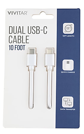 Vivitar USB-C Charging Cable, 10', White, NIL3010