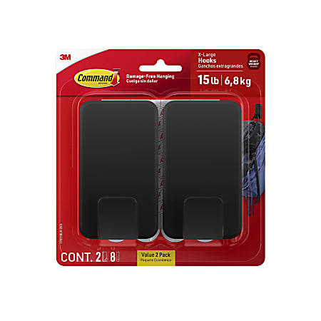 Command™ Jumbo Hook, 2 XL Hooks, 8 Adhesive Strips, Damage Free Hanging, No Tools Wall Hanging Strips For Living Spaces