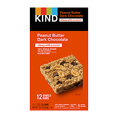 KIND Healthy Grains Snack Bars, Chewy Peanut Butter Dark Chocolate, 1.2 Oz, Box Of 12