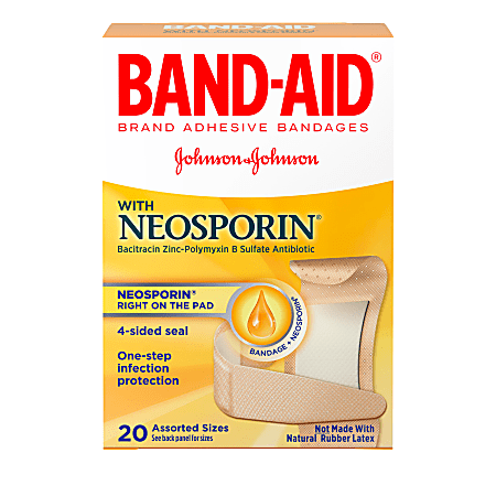 Band-Aid® Brand Antibiotic Bandages, Assorted Sizes, Box Of 20