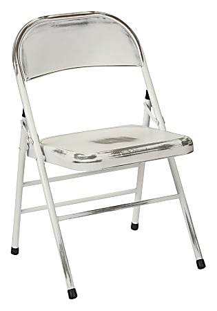 Office Star™ Bristow Steel Folding Chairs, Antique White Distressed, Set Of 2 Chairs