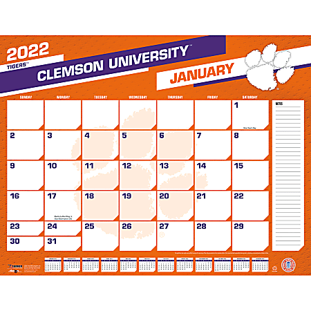 Lang Turner Licensing Monthly Desk Calendar, 22” x 17”, Clemson University, January To December 2022
