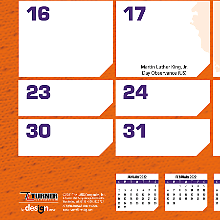 Clemson Academic Calendar 2022 Lang Turner Monthly Calendar Clemson 2022 - Office Depot