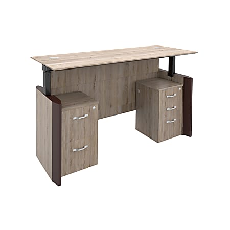 Forward Furniture Allure Height-Adjustable Double-Pedestal Desk, 72"W x 30"D, Sunlight Ash/Brown