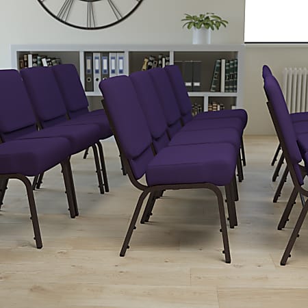 Flash Furniture HERCULES Series 21"W Stackable Church Chair, Royal Purple/Goldvein