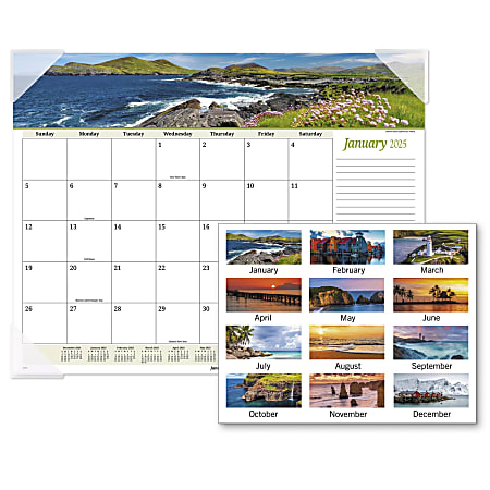 2025 AT-A-GLANCE® Panoramic Seascape Monthly Desk Pad, 21-3/4" x 17", Scenic, January 2025 To December 2025, 89802