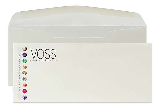 Custom Full Color #10 Flat Print Envelopes With Moisture/Gum-Seal, 4-1/8" x 9-1/2", Natural White Woven, Box Of 250 Envelopes